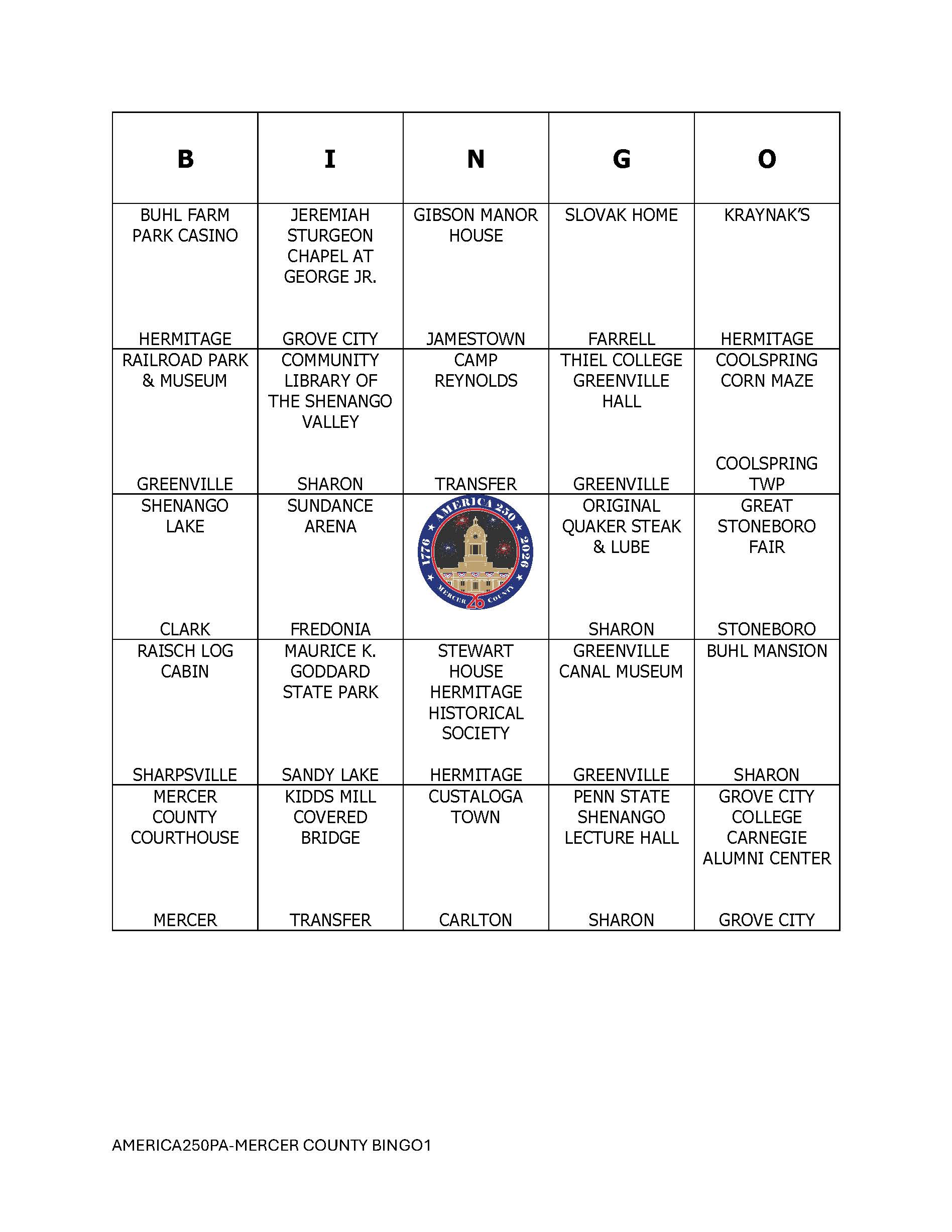 Bingo Card 1