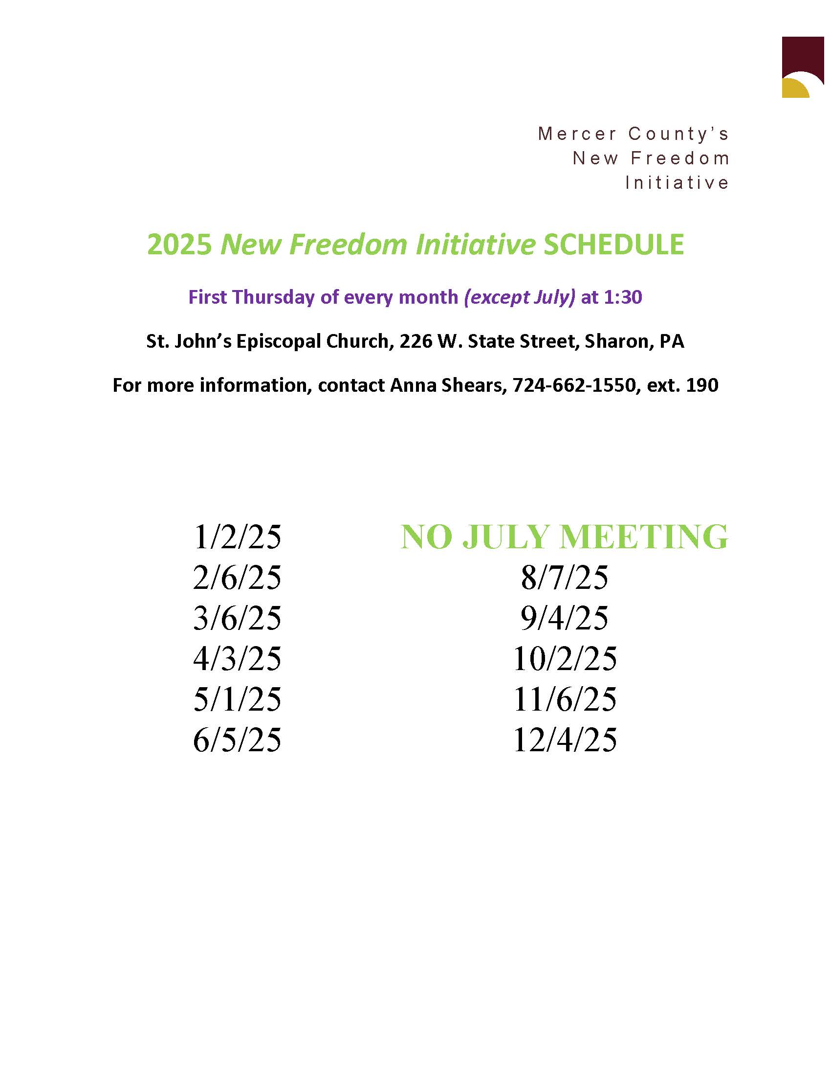 2025 New Freedom Initiative Schedule Flyer