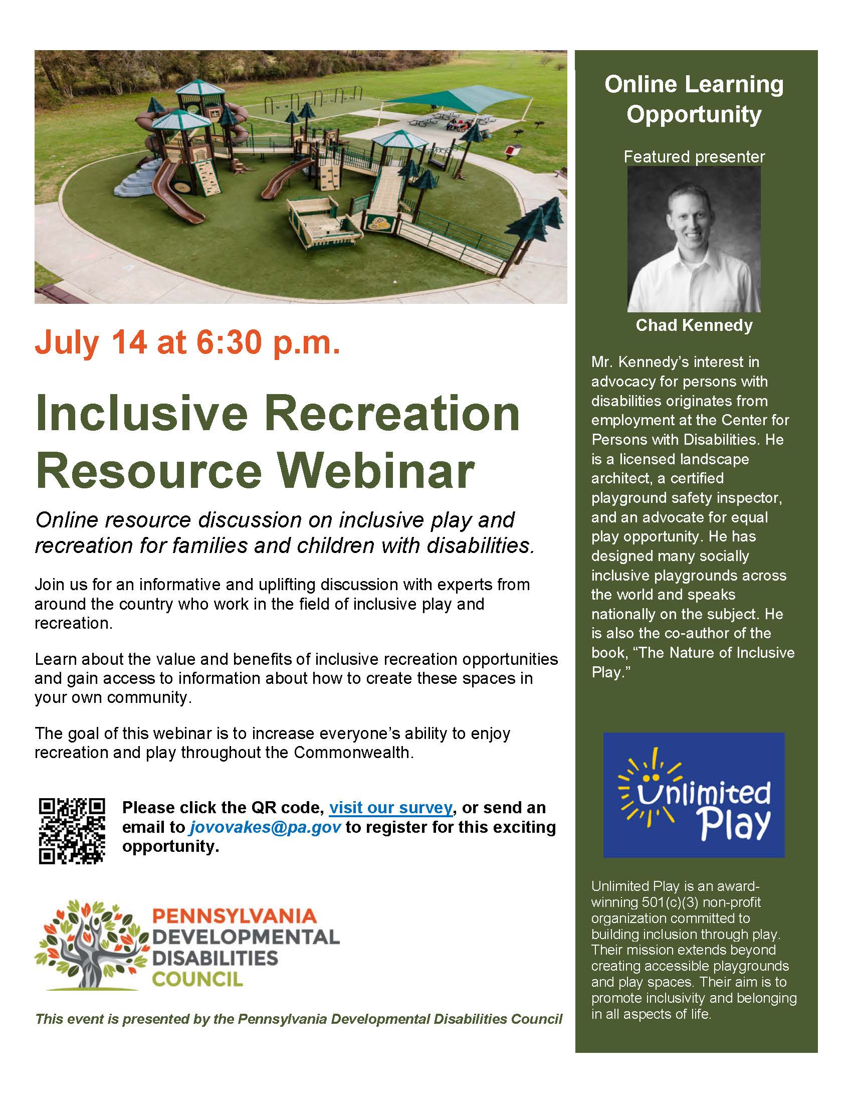 Inclusive Recreation Resource Webinar Flyer