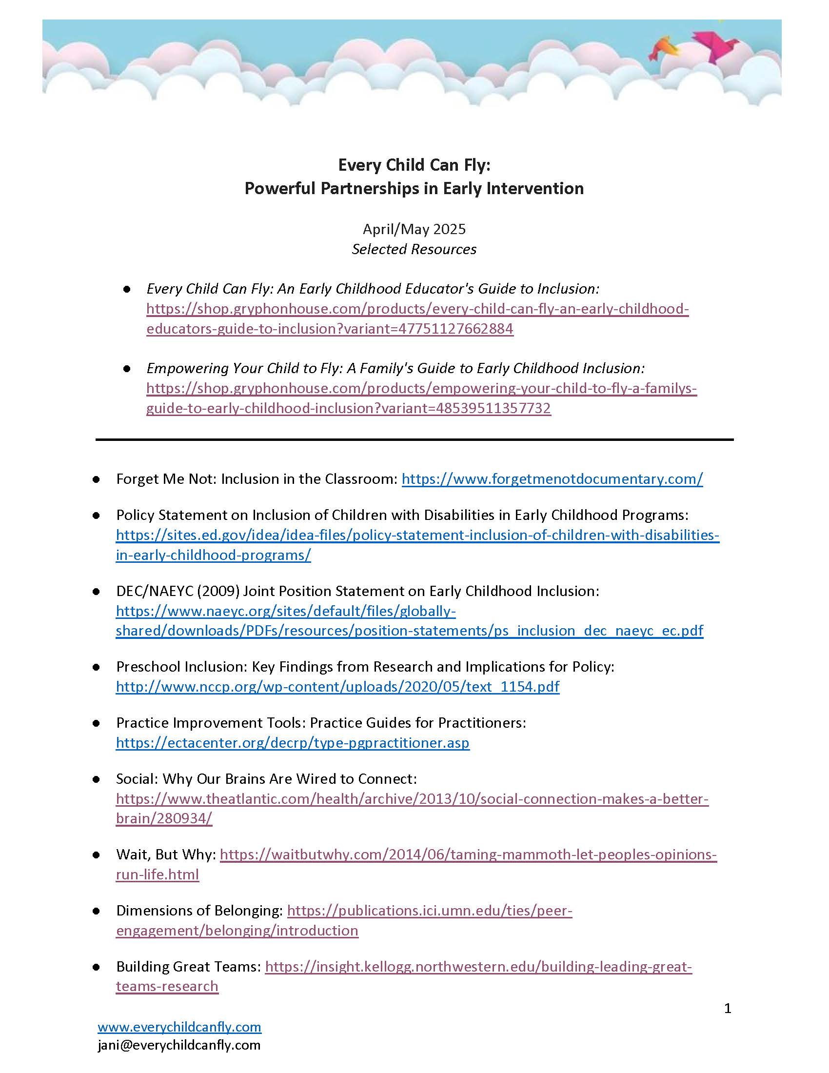 Every Child Can Fly: 
Powerful Partnerships in Early Intervention Flyer
