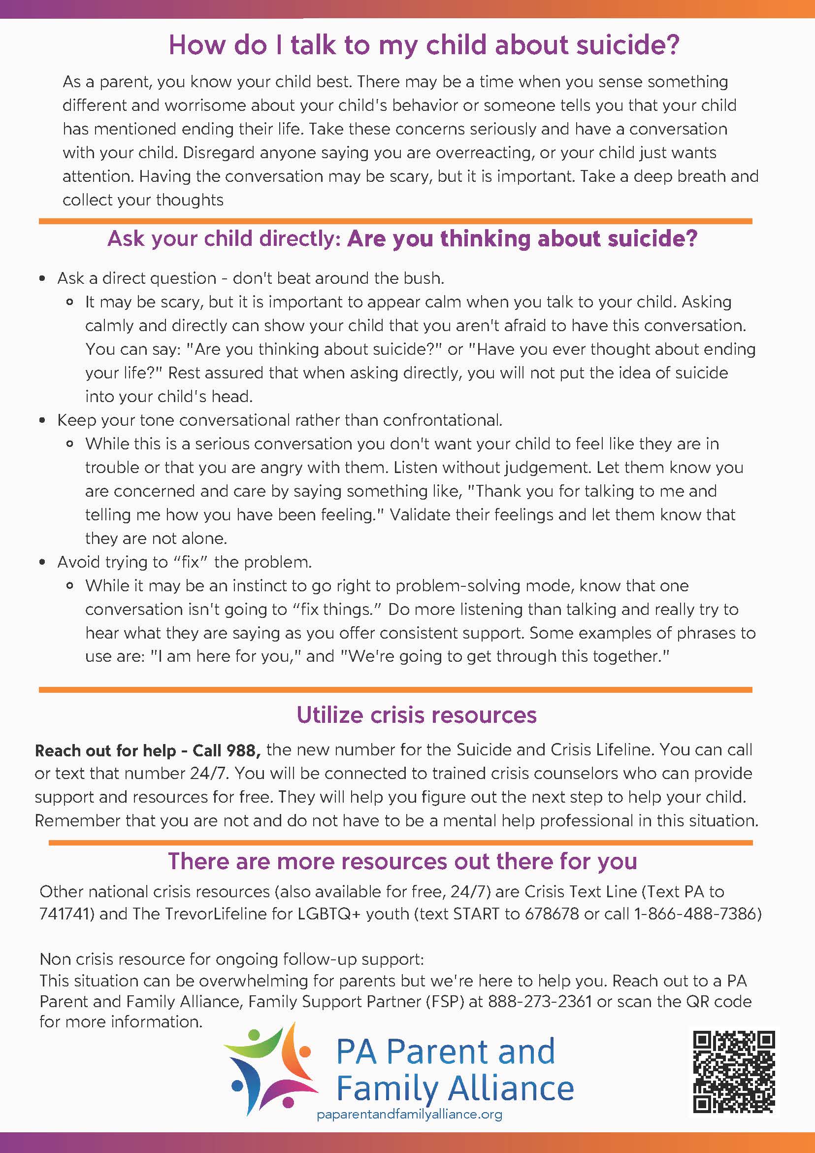 How do I talk to my child about suicide Flyer
