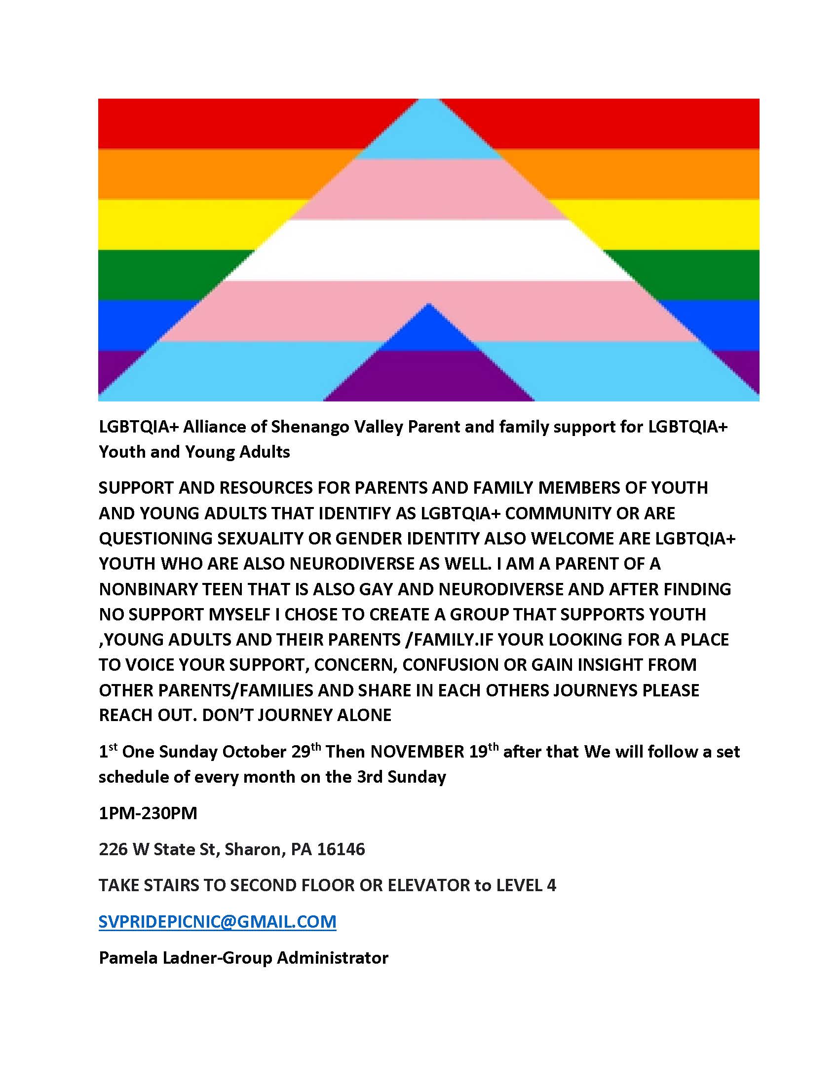 LGBTQIA+ Alliance Shenango Valley for Teens  Flyer