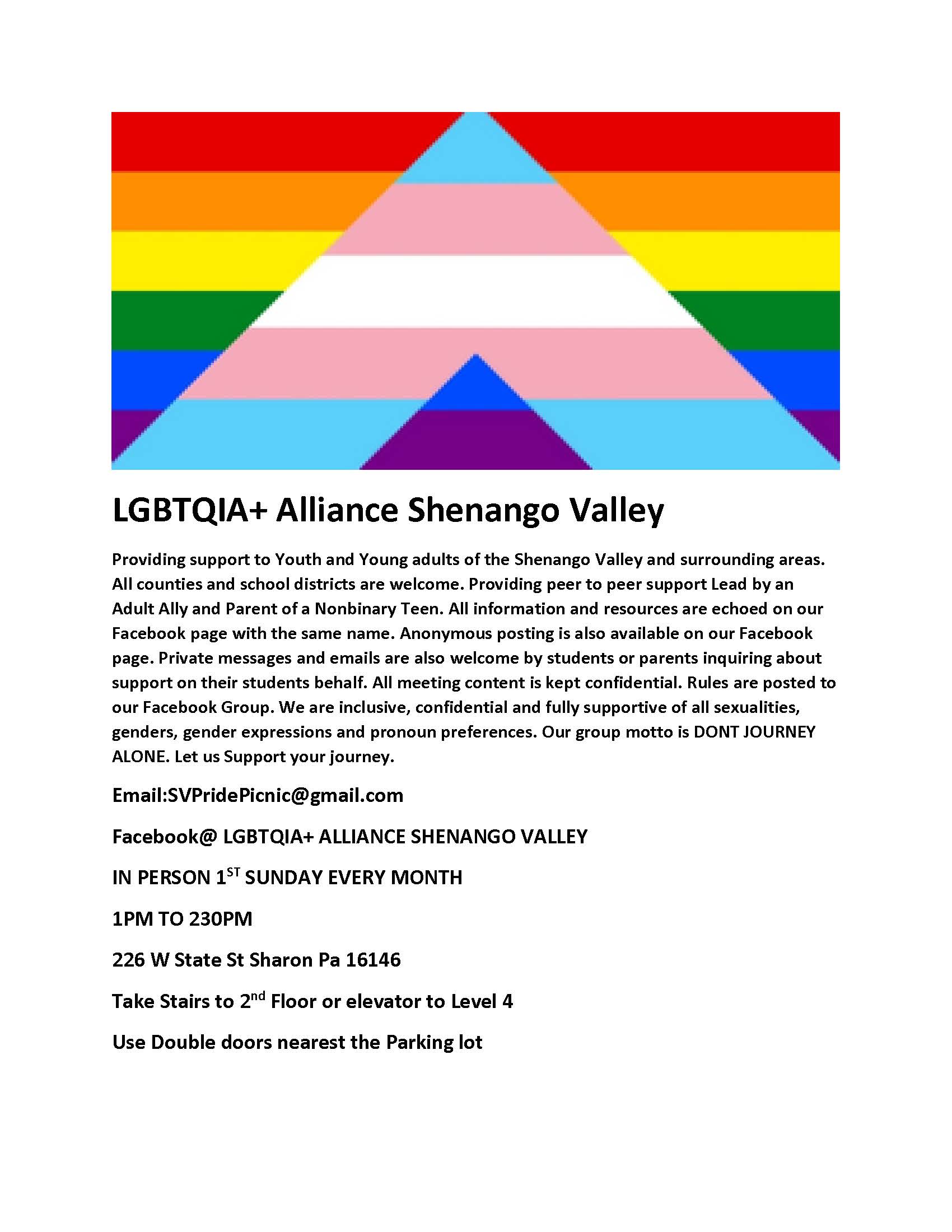 LGBTQIA+ Alliance Shenango Valley for Teens  Flyer