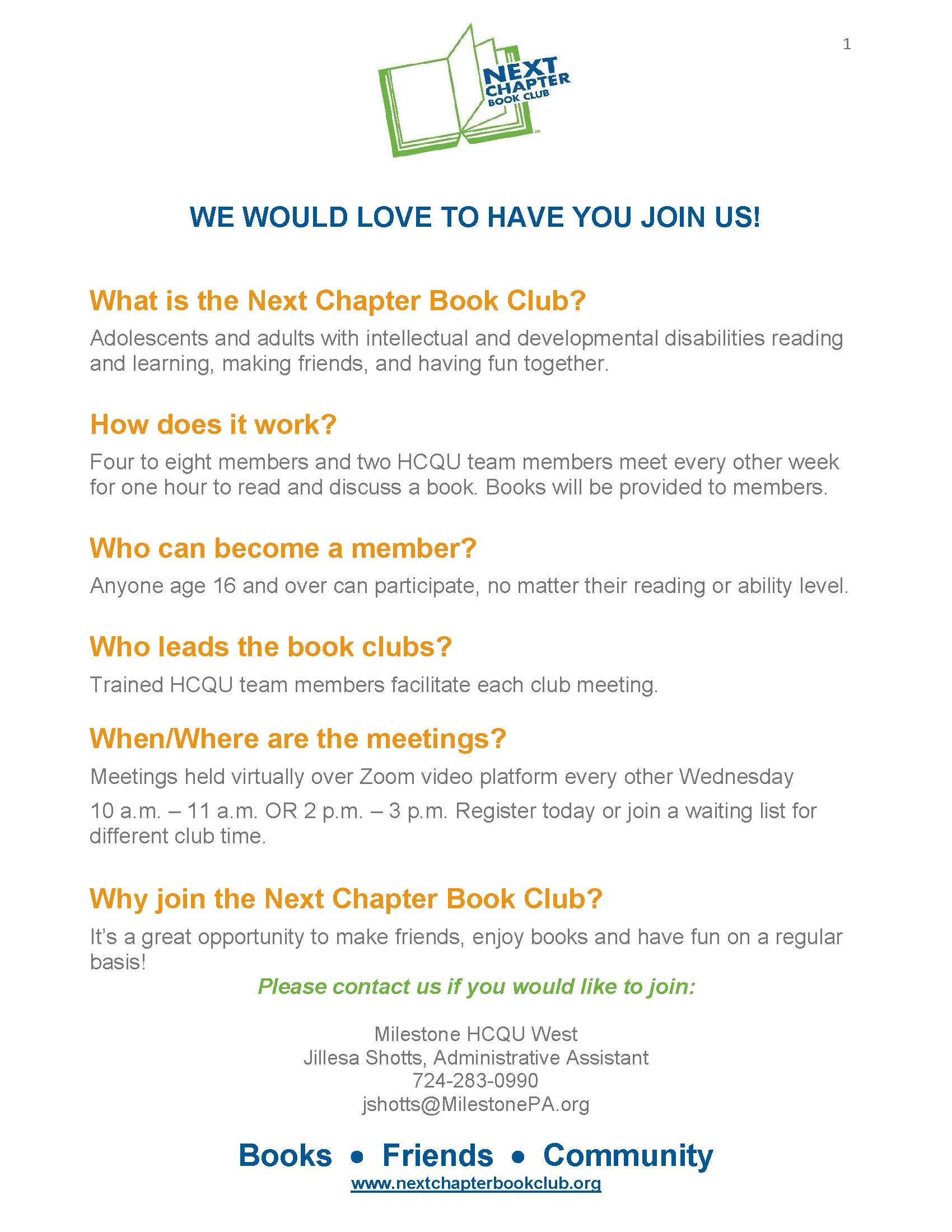 Next Chapter Book Club Flyer
