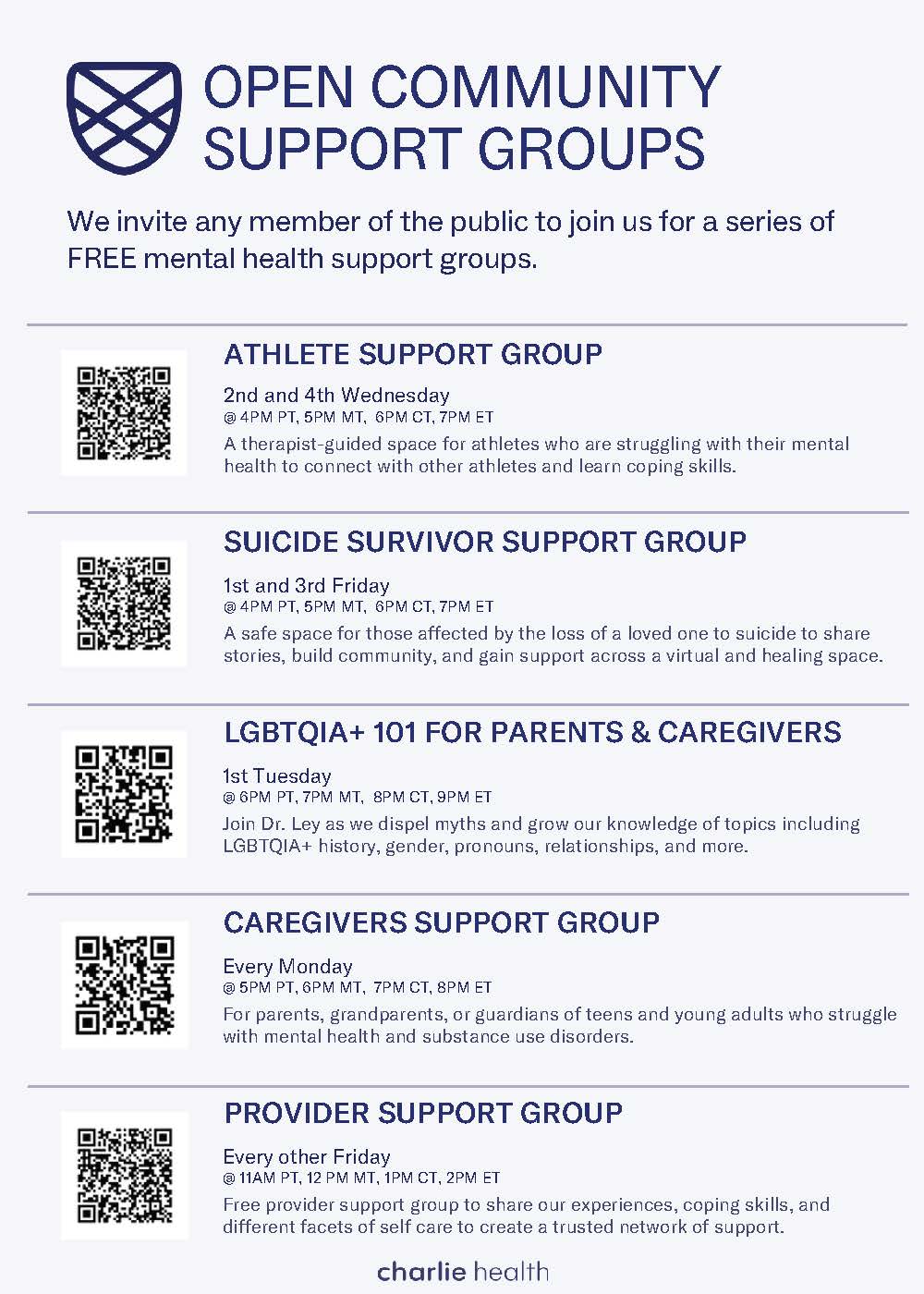 Monday Parent and Caregiver Open Support Groups Flyer