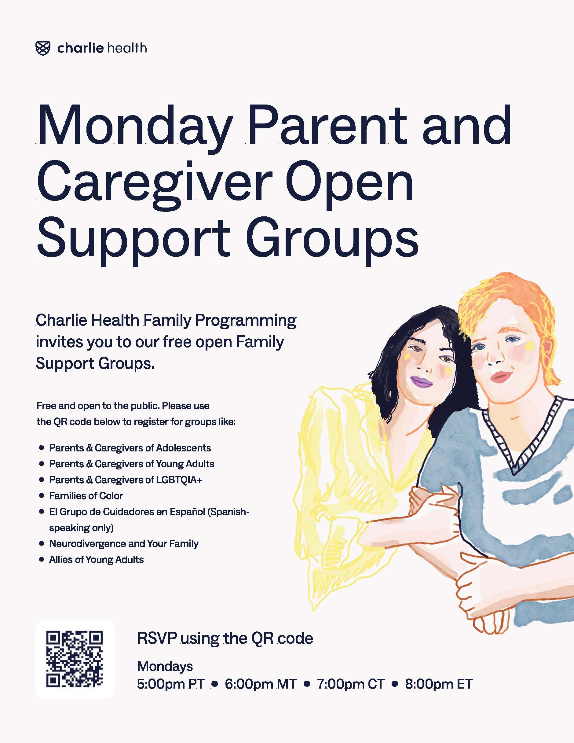 Monday Parent and Caregiver Open Support Groups Flyer