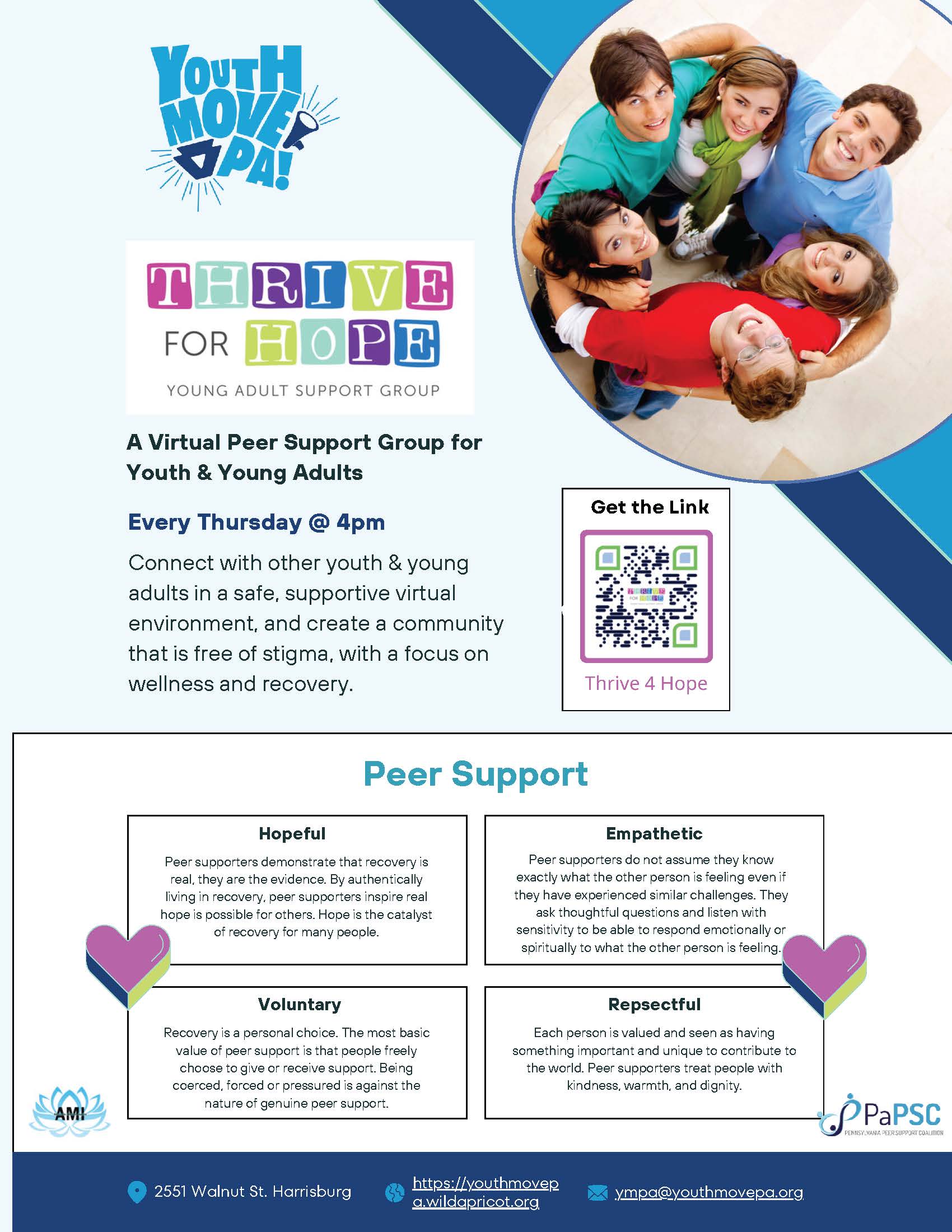 Thrive for Hope Young Adult Support Group Flyer