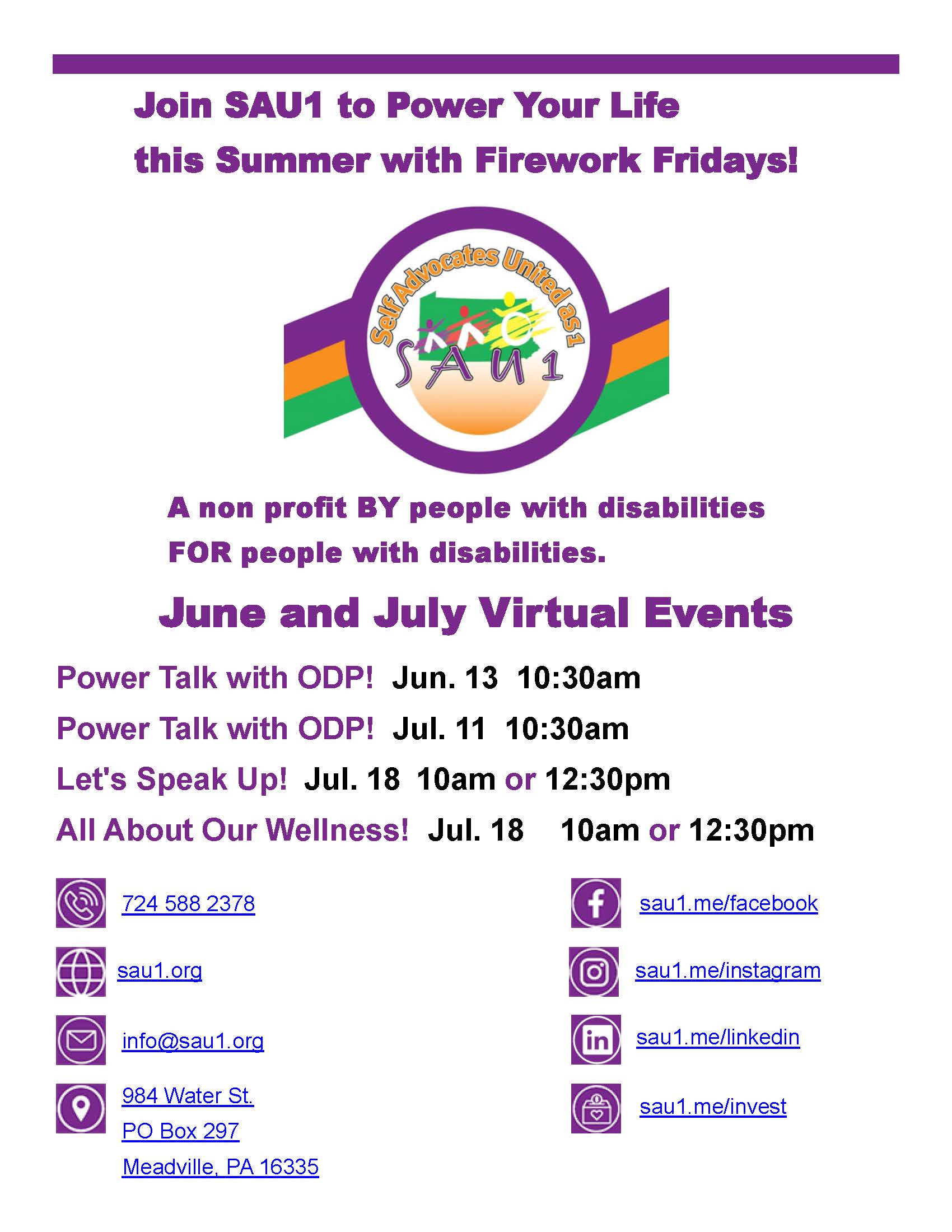 SAU1 Virtual Events Flyer