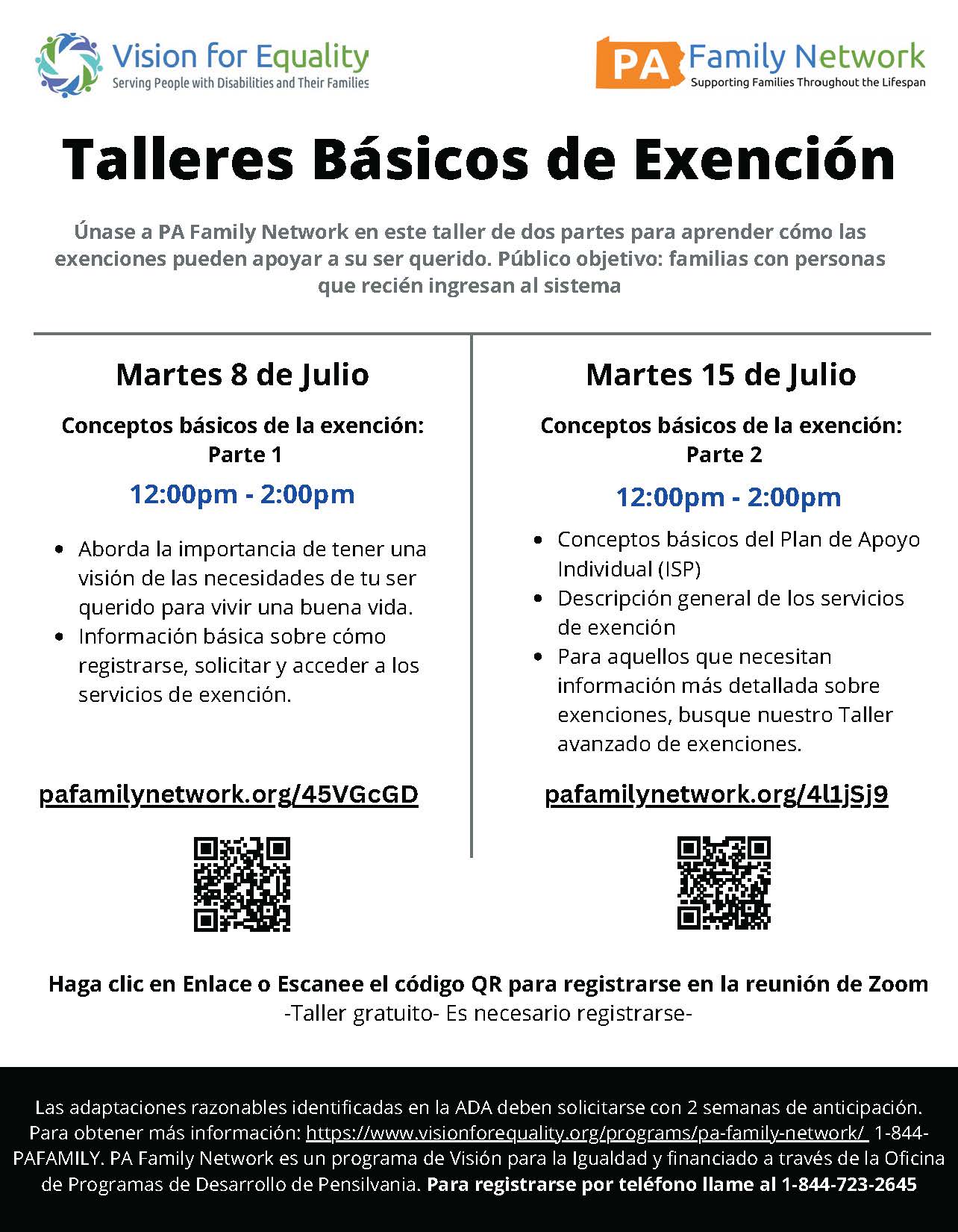 Talleres Básicos de Exención Flyer