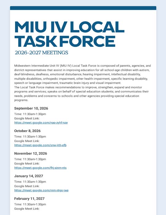 MIU IV Local Task Force Meetings