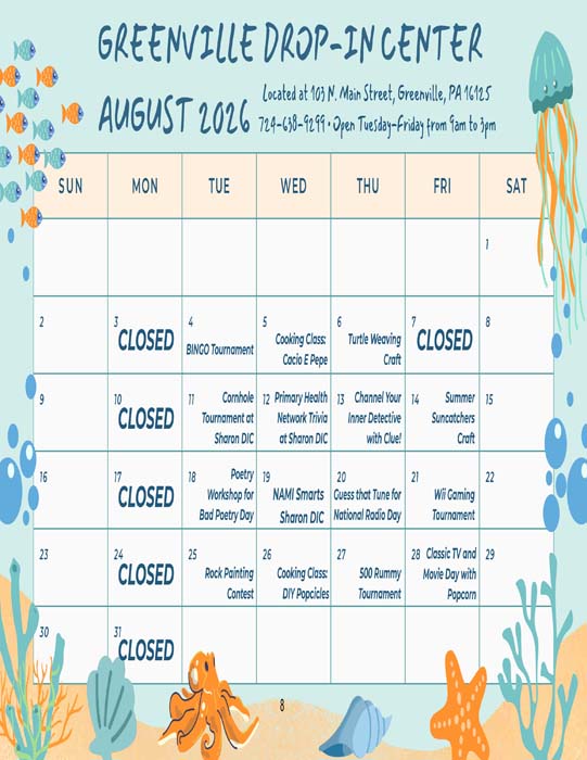 Greenville Drop-In Center Calendar