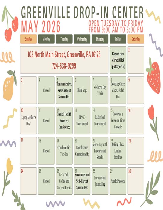 Greenville Drop-in Center Calendar