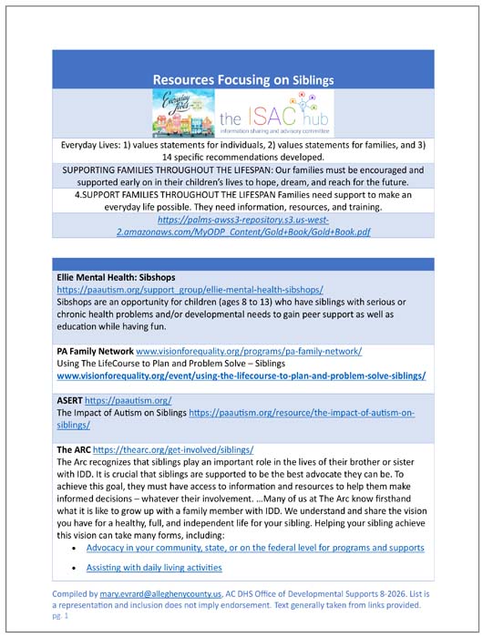 Resources Focusing on Siblings
