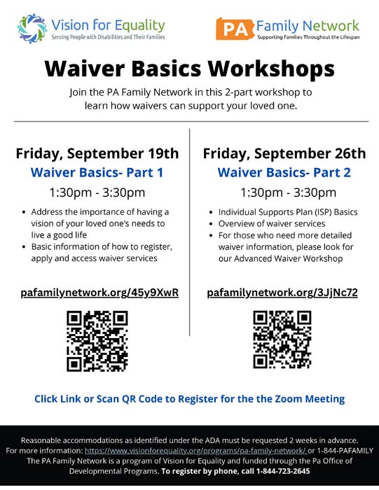 Waiver Basics Workshops for Siblings