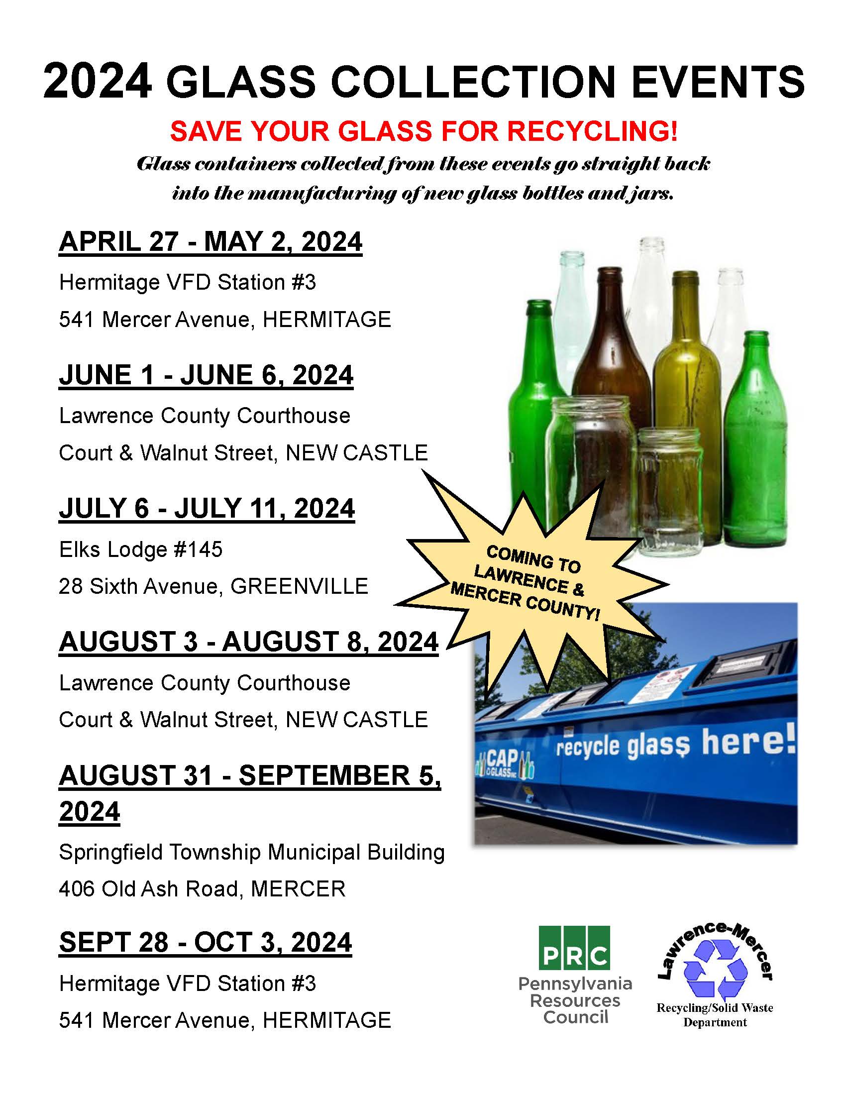 2024 Glass Collection Events Flier