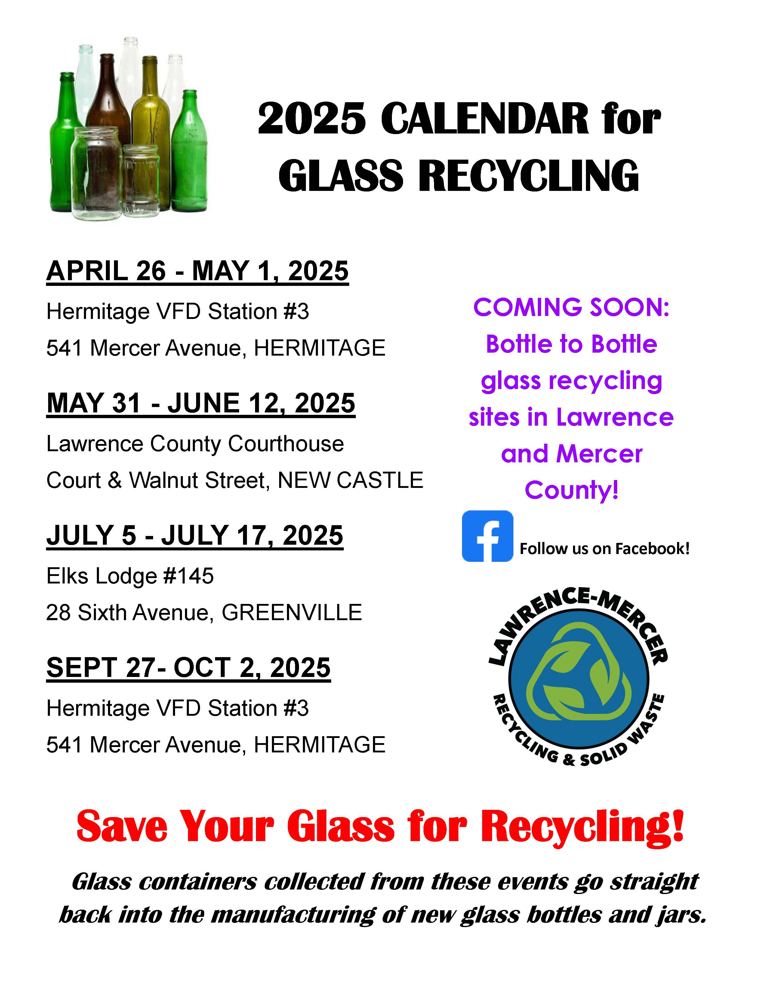 2024 Glass Collection Events Flier
