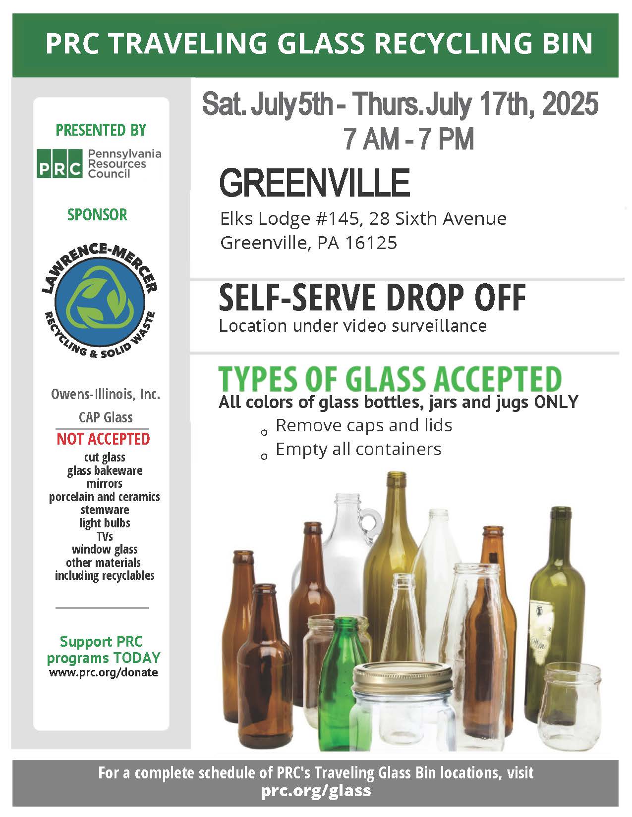 2024 Glass Collection Events Flier